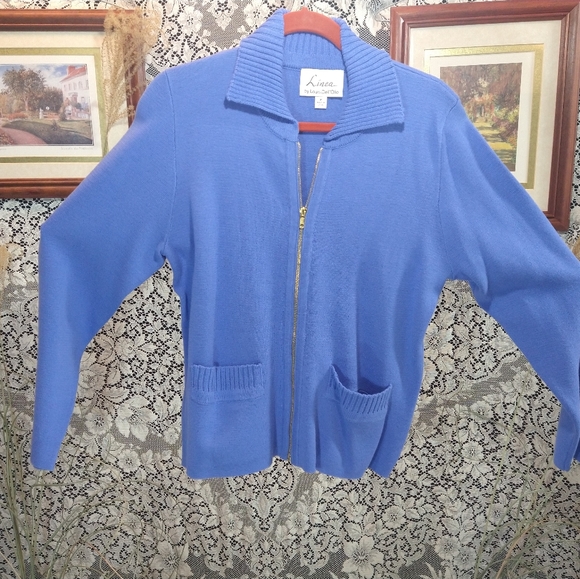 Louis Dell Olio bright blue sweater heavy knit with ribbed collar zippered cuffs - Picture 1 of 6